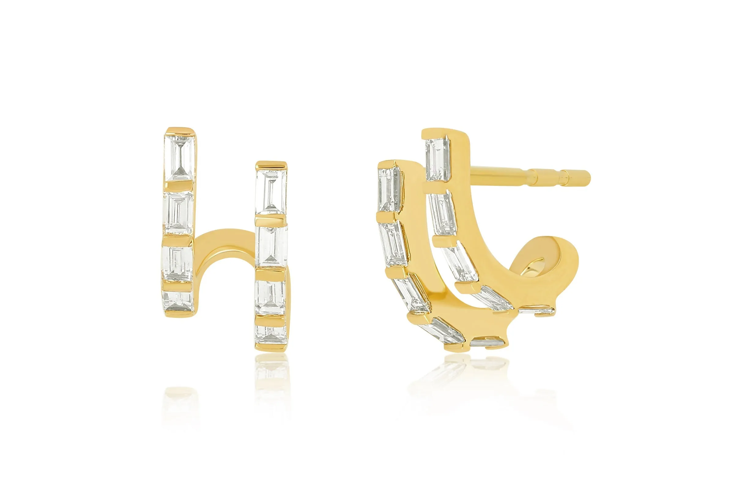 Double Diamond Baguette Illusion Mini Huggie Earring