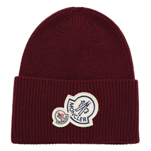 Double Logo Beanie Hat Maroon