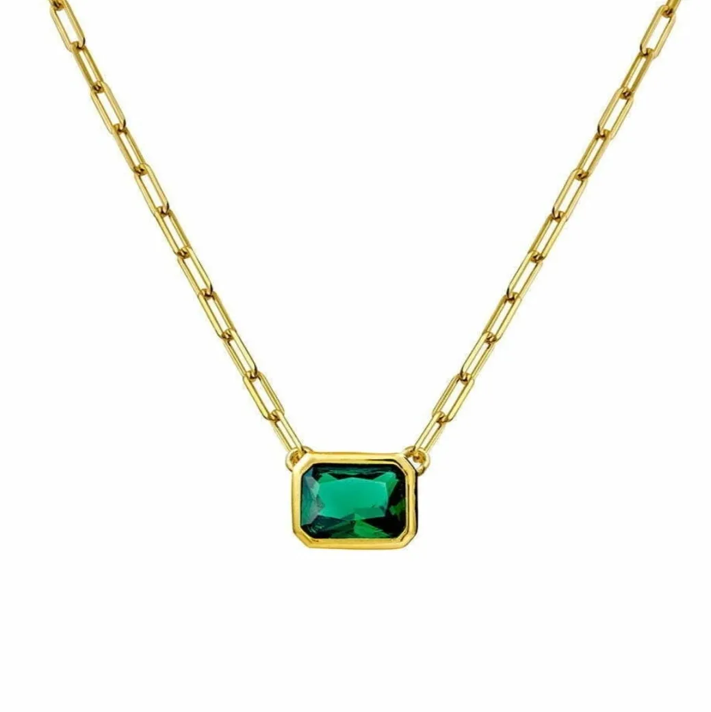 Eden Emerald Green Baguette Necklace Gold