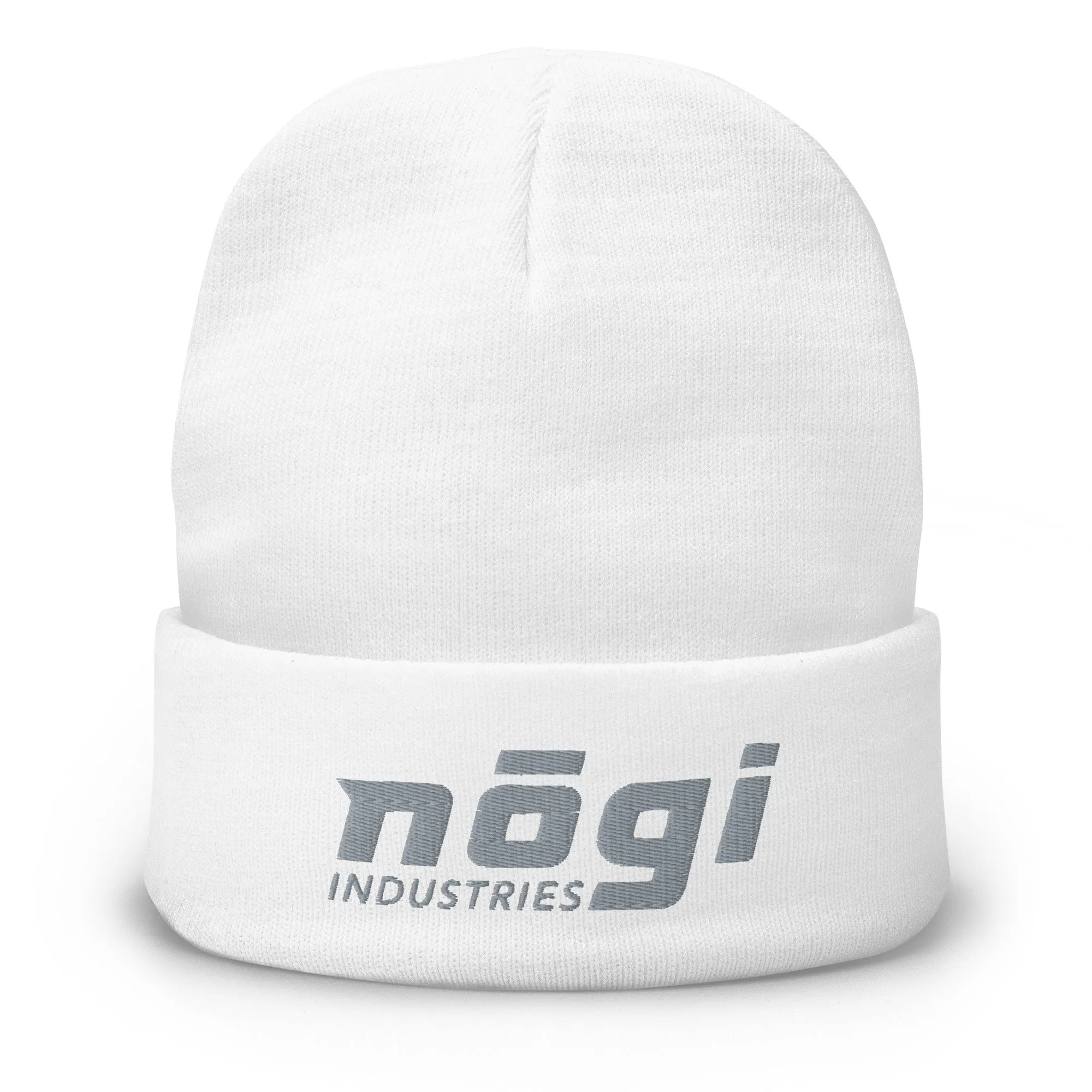 Embroidered Beanie w Puff logo (White & Gray)