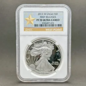 Estate 99.9% Fine Silver 2013 W American Eagle First Release S$1 Coin NGC PF70