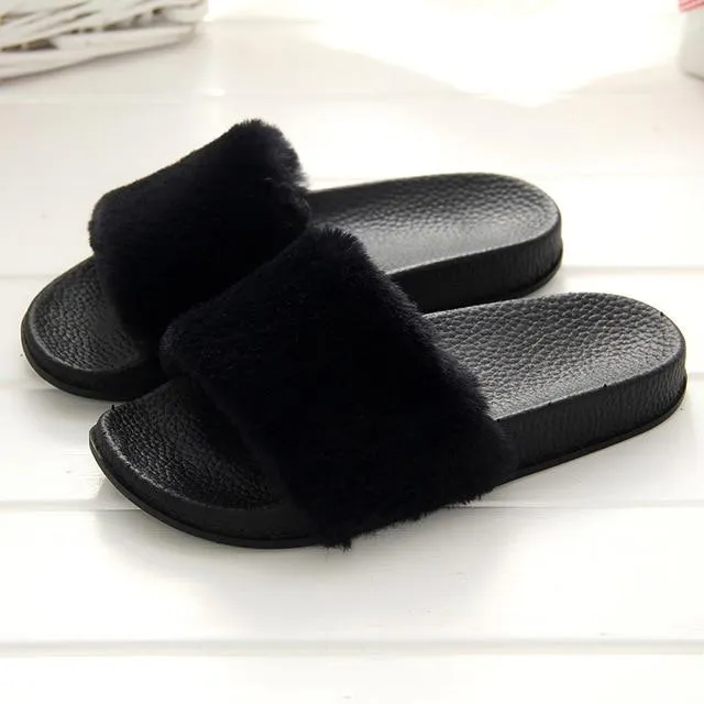 Faux Fur Slippers Slip On