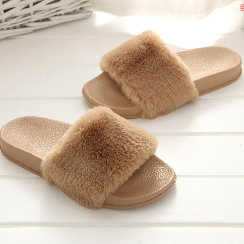 Faux Fur Slippers Slip On