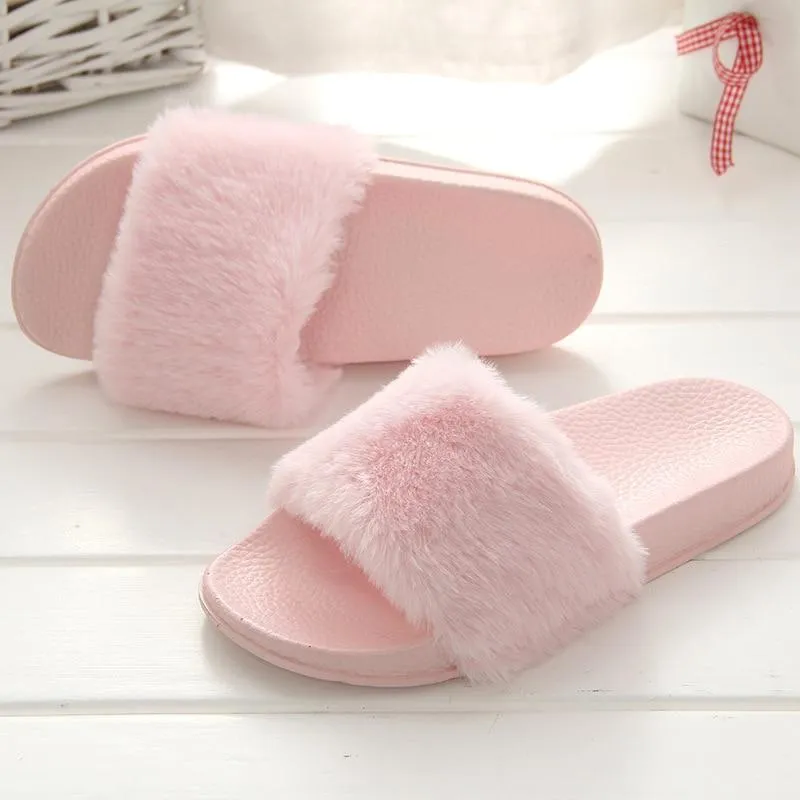 Faux Fur Slippers Slip On