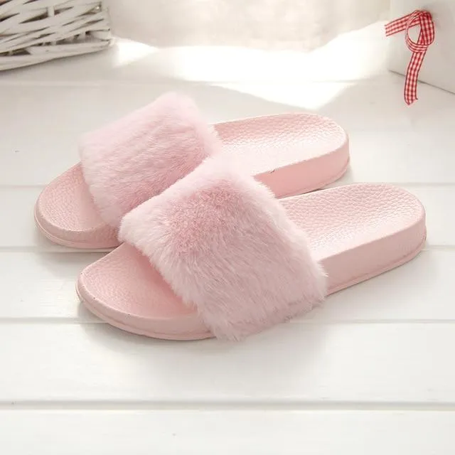 Faux Fur Slippers Slip On