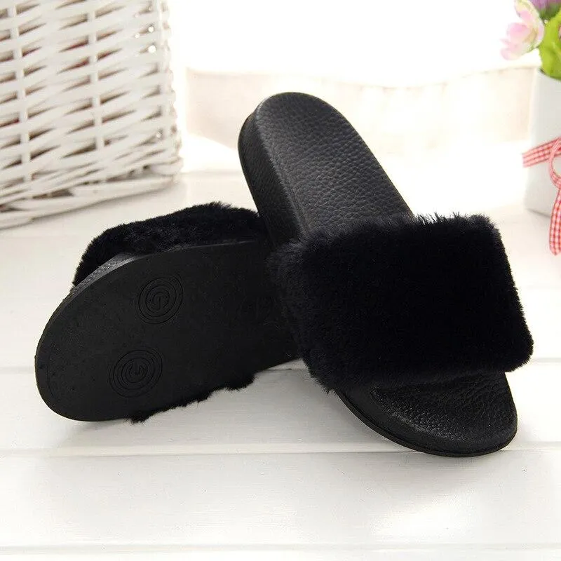 Faux Fur Slippers Slip On