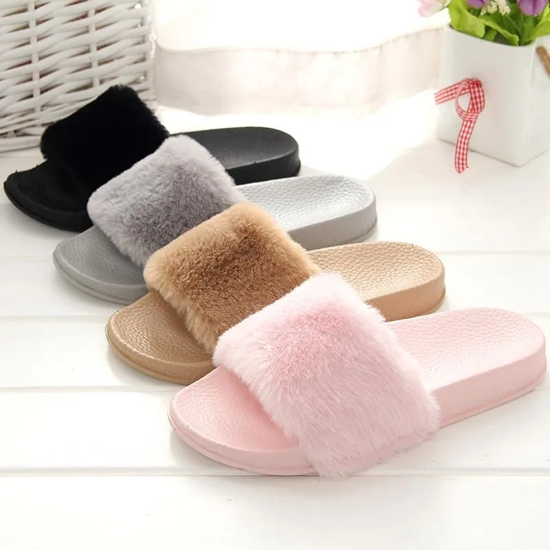 Faux Fur Slippers Slip On