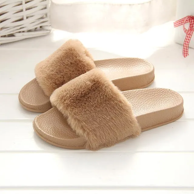 Faux Fur Slippers Slip On