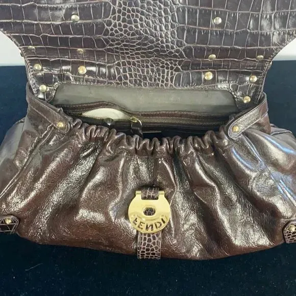 Fendi Brown with Crocodile Leather Vintage Satchel