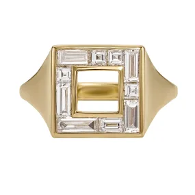 Geometric Baguette & Carre Diamond Signet Ring