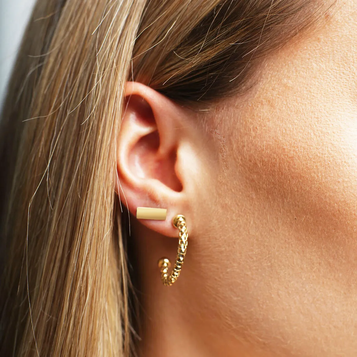 Gold Bar Stud Earrings