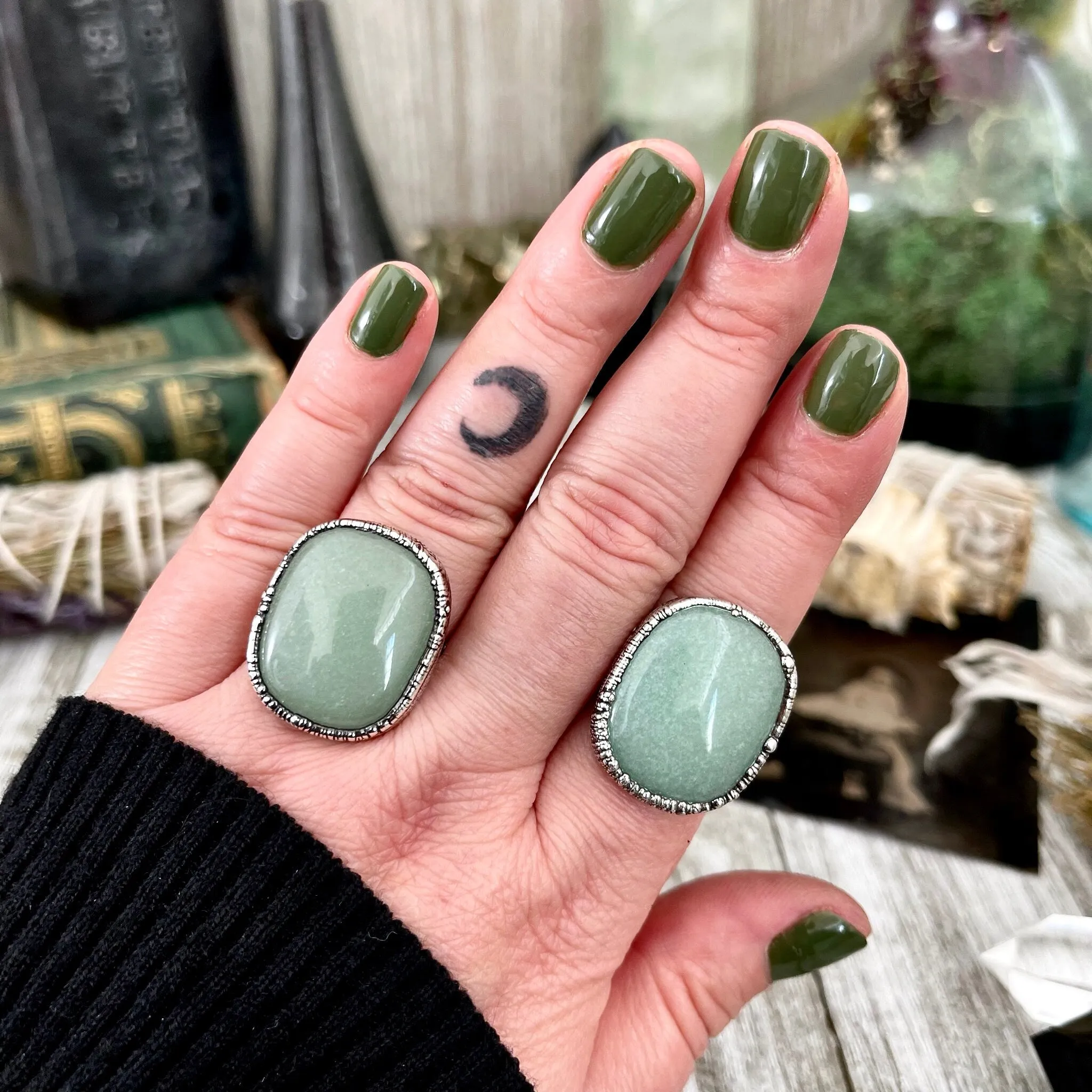 Green Aventurine Ring in Fine Silver Size 6 7 8 9 10/  Large Crystal Ring  - Green Stone Ring - Silver Crystal Ring - Bohemian Jewelry