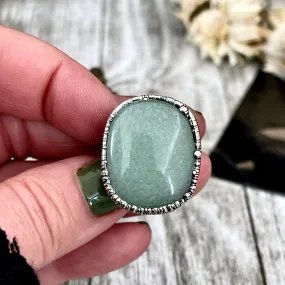 Green Aventurine Ring in Fine Silver Size 6 7 8 9 10/  Large Crystal Ring  - Green Stone Ring - Silver Crystal Ring - Bohemian Jewelry