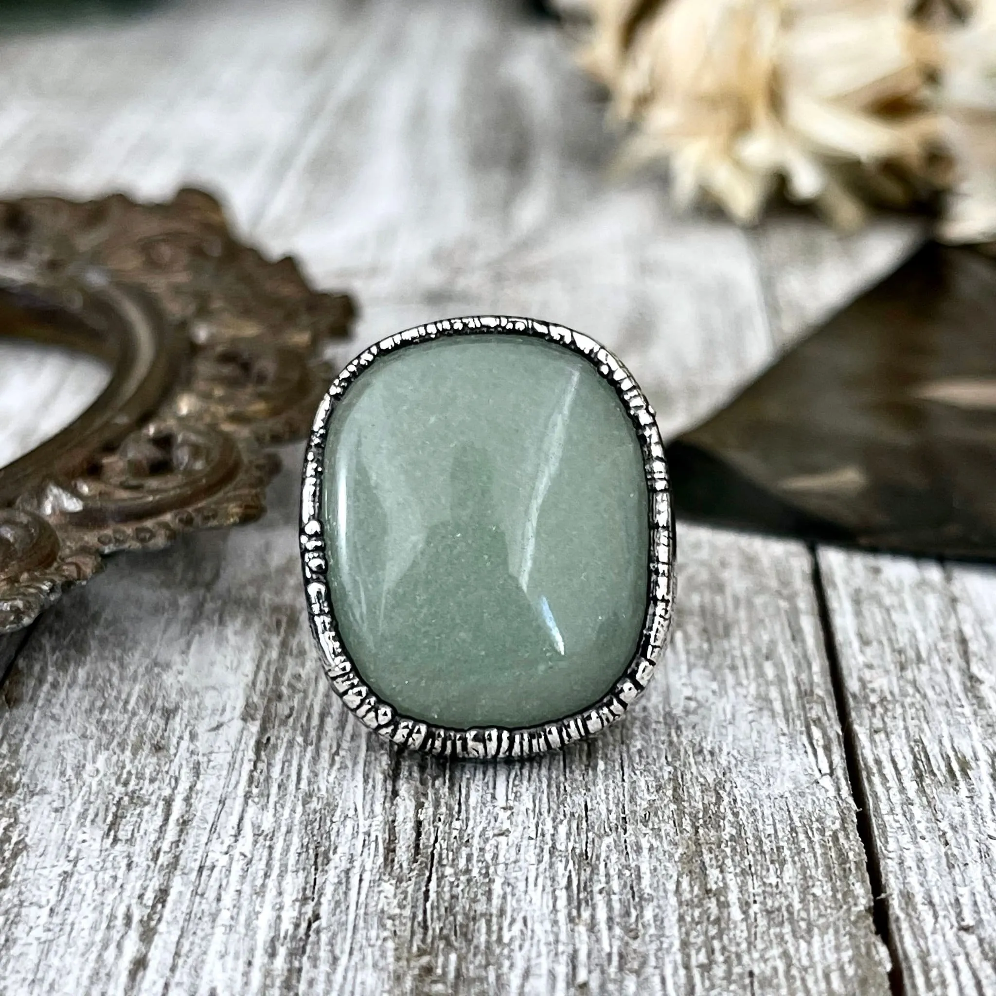 Green Aventurine Ring in Fine Silver Size 6 7 8 9 10/  Large Crystal Ring  - Green Stone Ring - Silver Crystal Ring - Bohemian Jewelry