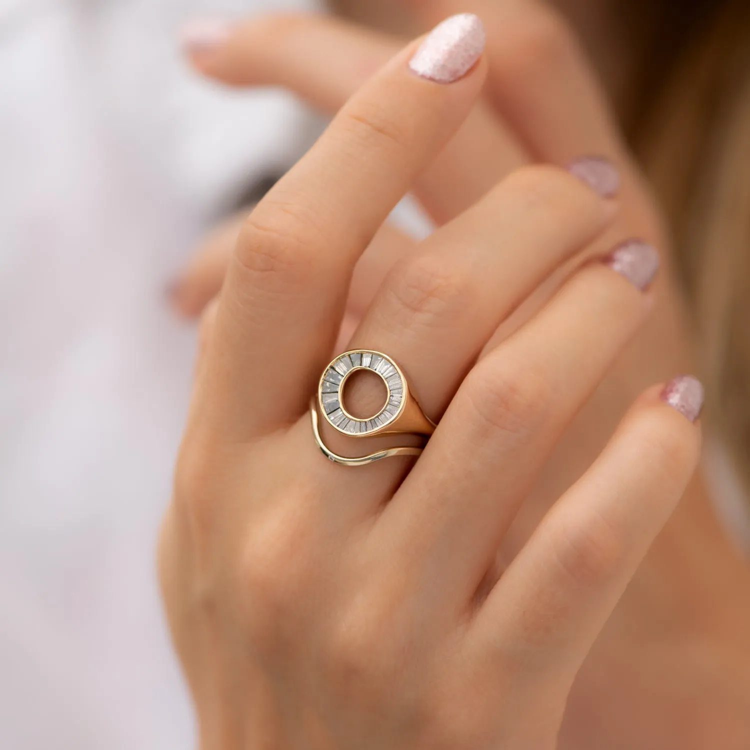 Grey Baguette Diamond Sphere Ring - OOAK