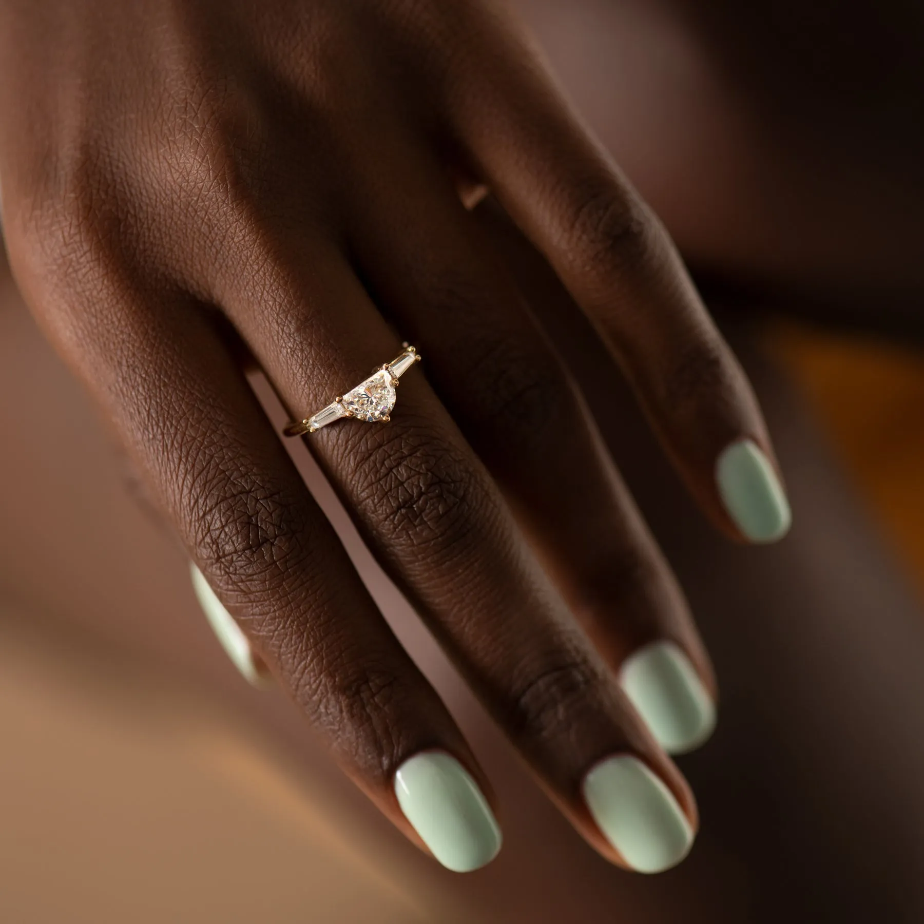 Half Moon Diamond Ring with Tapered Baguette Beams