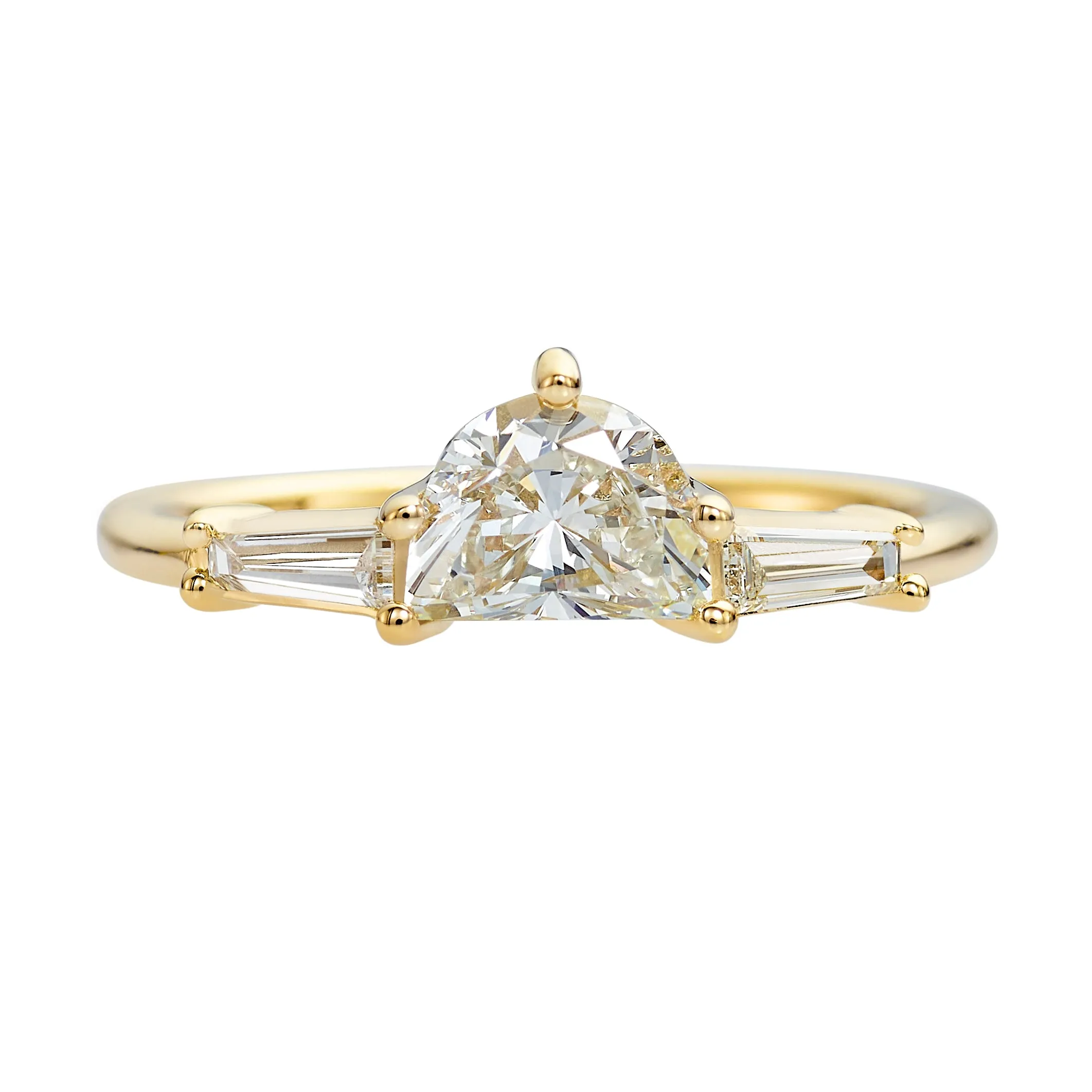 Half Moon Diamond Ring with Tapered Baguette Beams