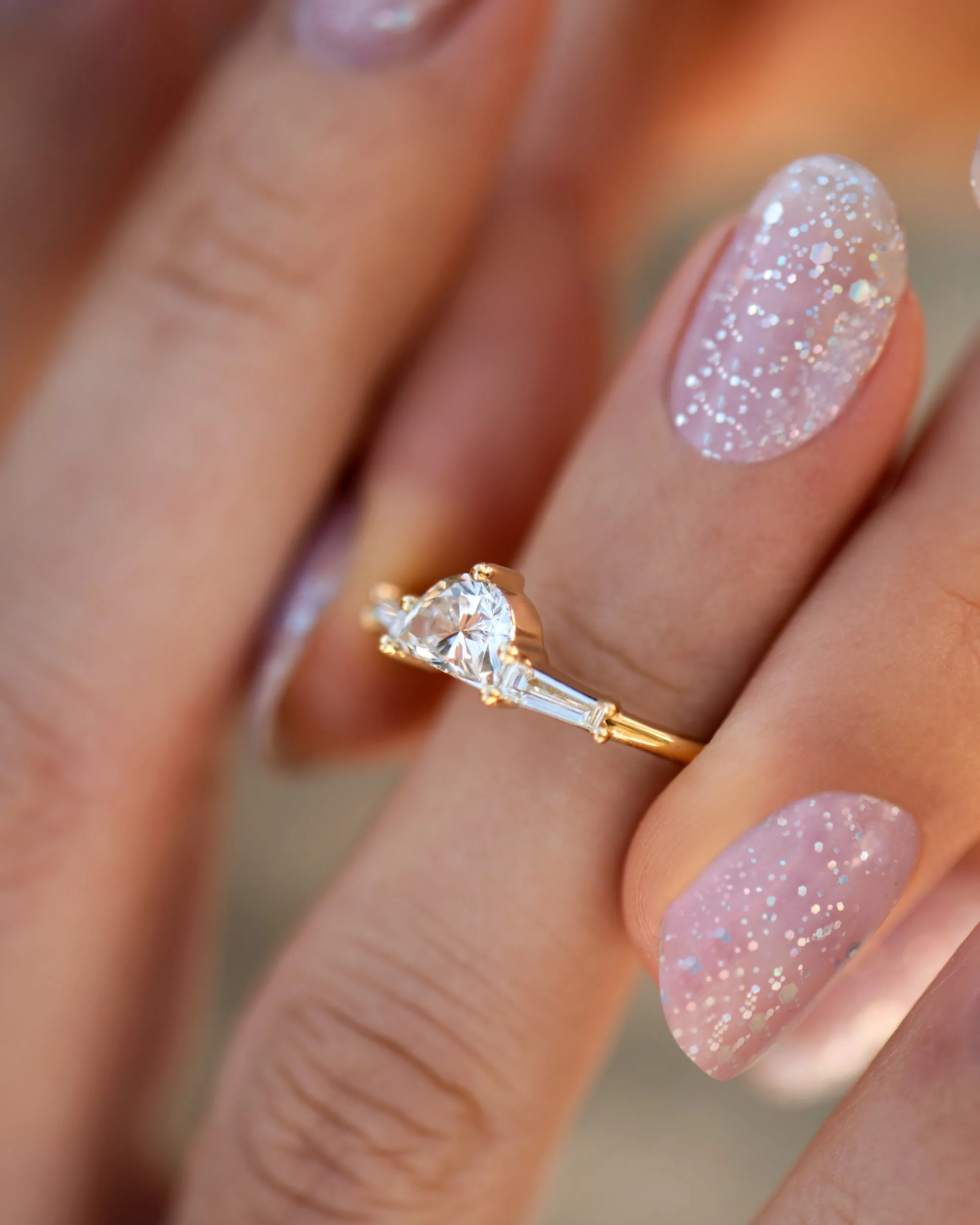 Half Moon Diamond Ring with Tapered Baguette Beams