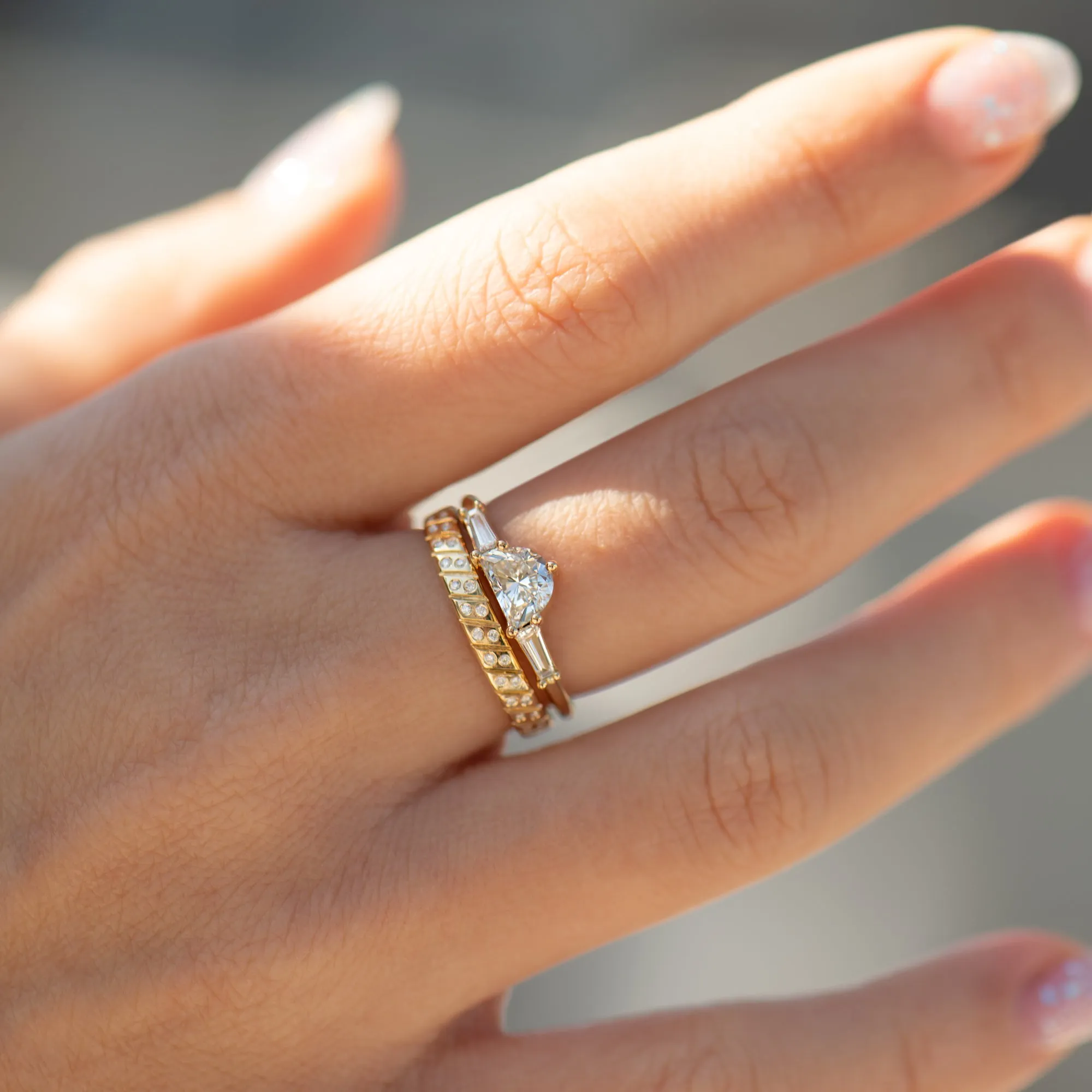 Half Moon Diamond Ring with Tapered Baguette Beams