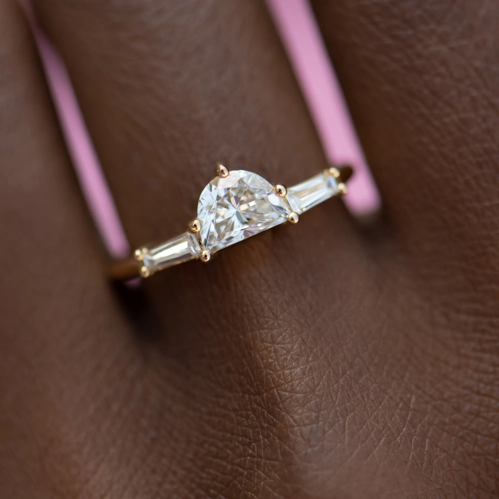 Half Moon Diamond Ring with Tapered Baguette Beams