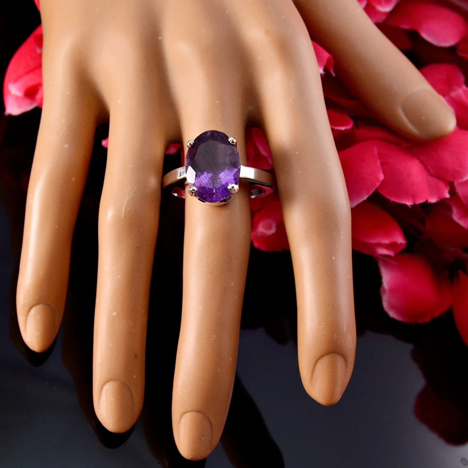 Handsome Gems Amethyst 925 Sterling Silver Rings Antique Jewelry