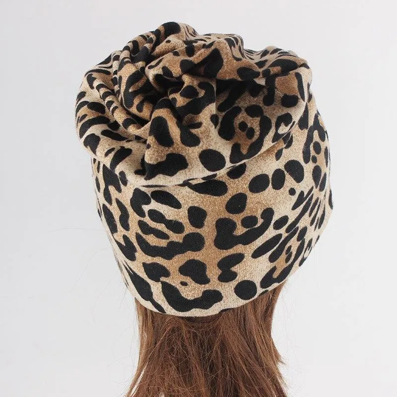 Hip-hop Leopard Print Cotton Beanie, Skullie or Scarf