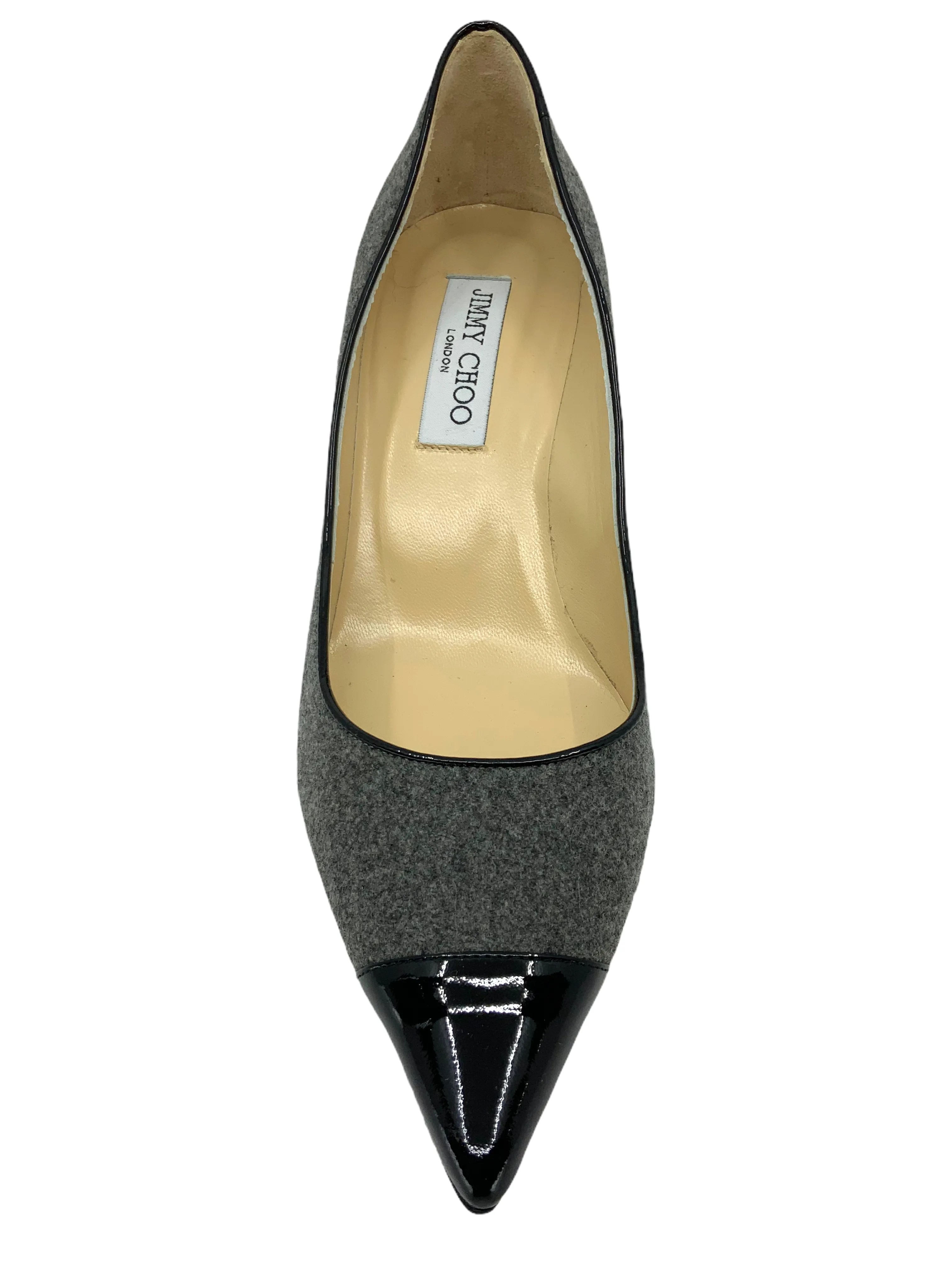 Jimmy Choo Flannel Patent Cap Toe Pumps Size 9