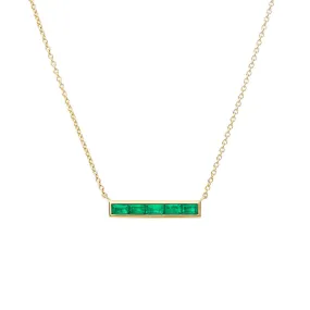 Lab Grown Baguette Emerald Bar Necklace