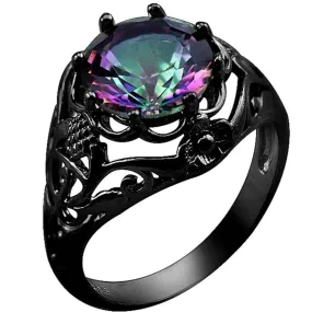 Luxurious Rainbow Mystic Fire Topaz 10KT Black Gold Filled Ring