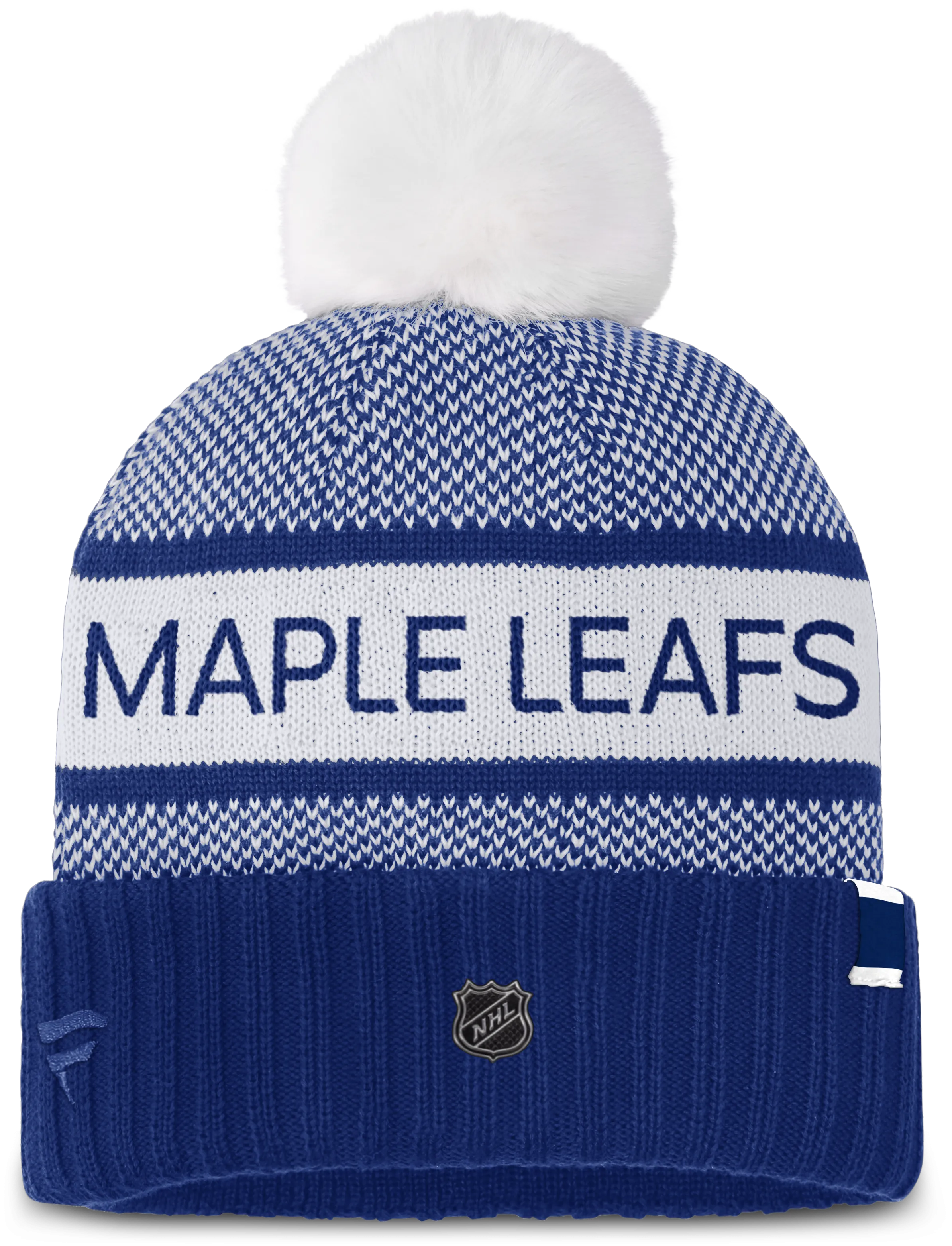 Maple Leafs Fanatics Women's 2023 Authentic Pro Rink Cuffed Pom Toque