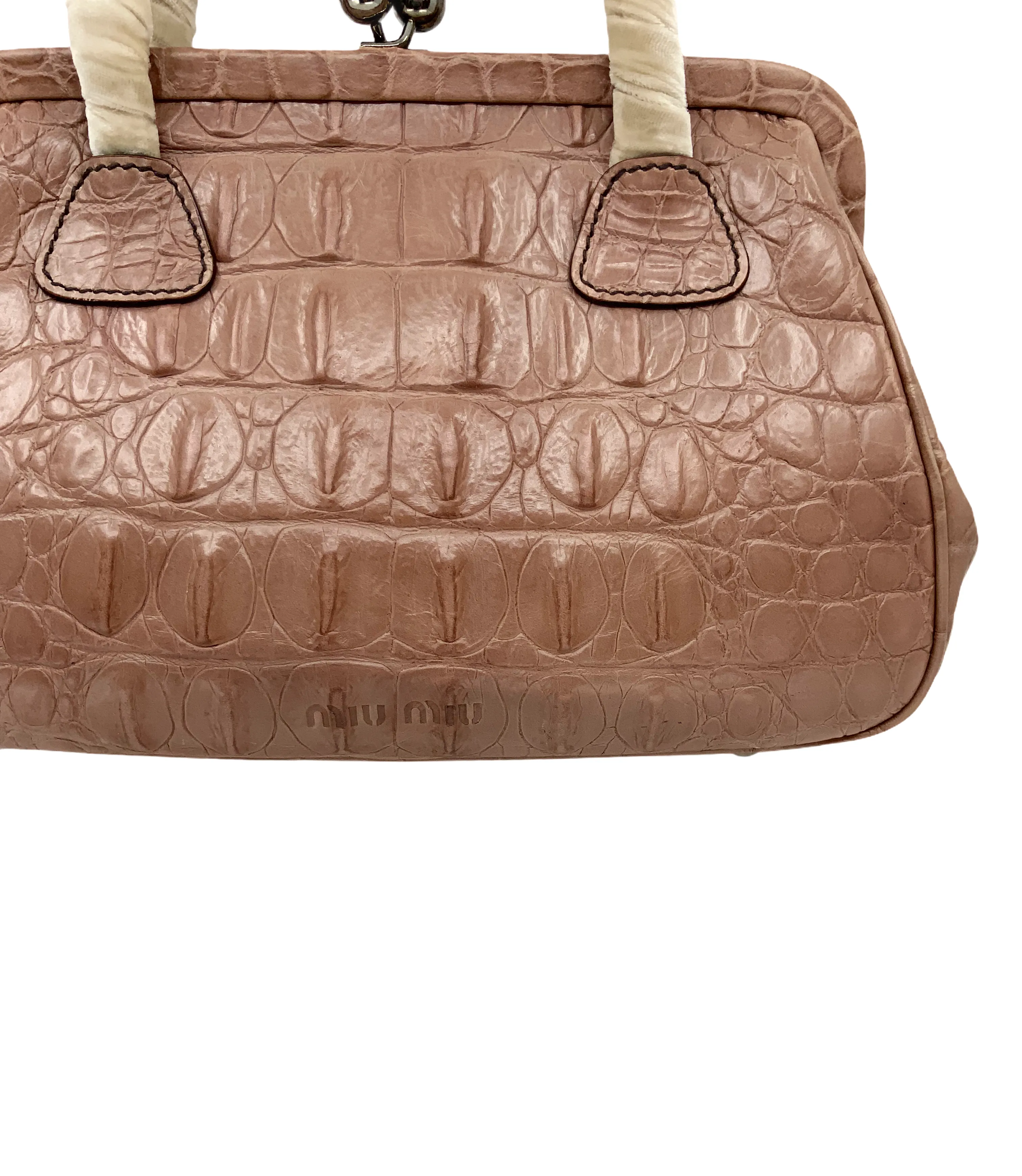 Miu Miu Embossed Crocodile Kiss-Lock Satchel Bag