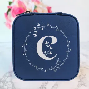 Monogrammed Initial in Floral Circle | Travel Jewelry Box