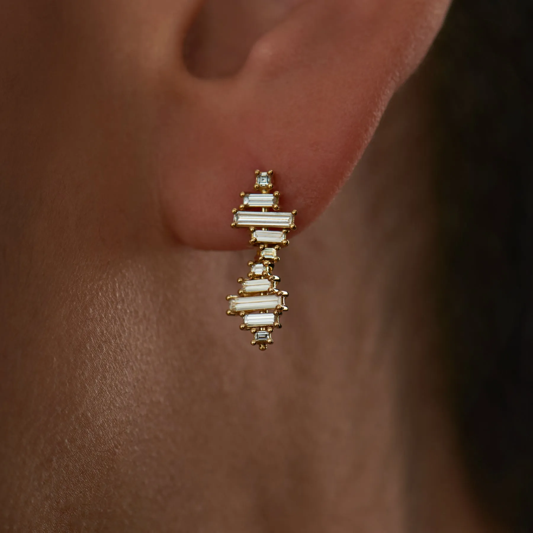 Radio Wave Baguette Diamond Drop Earrings