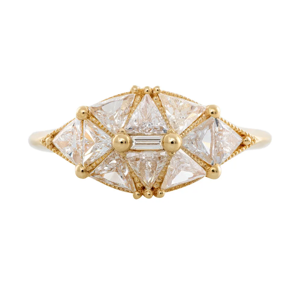 Reflective Dome Ring with Ten Triangle Cut Diamonds