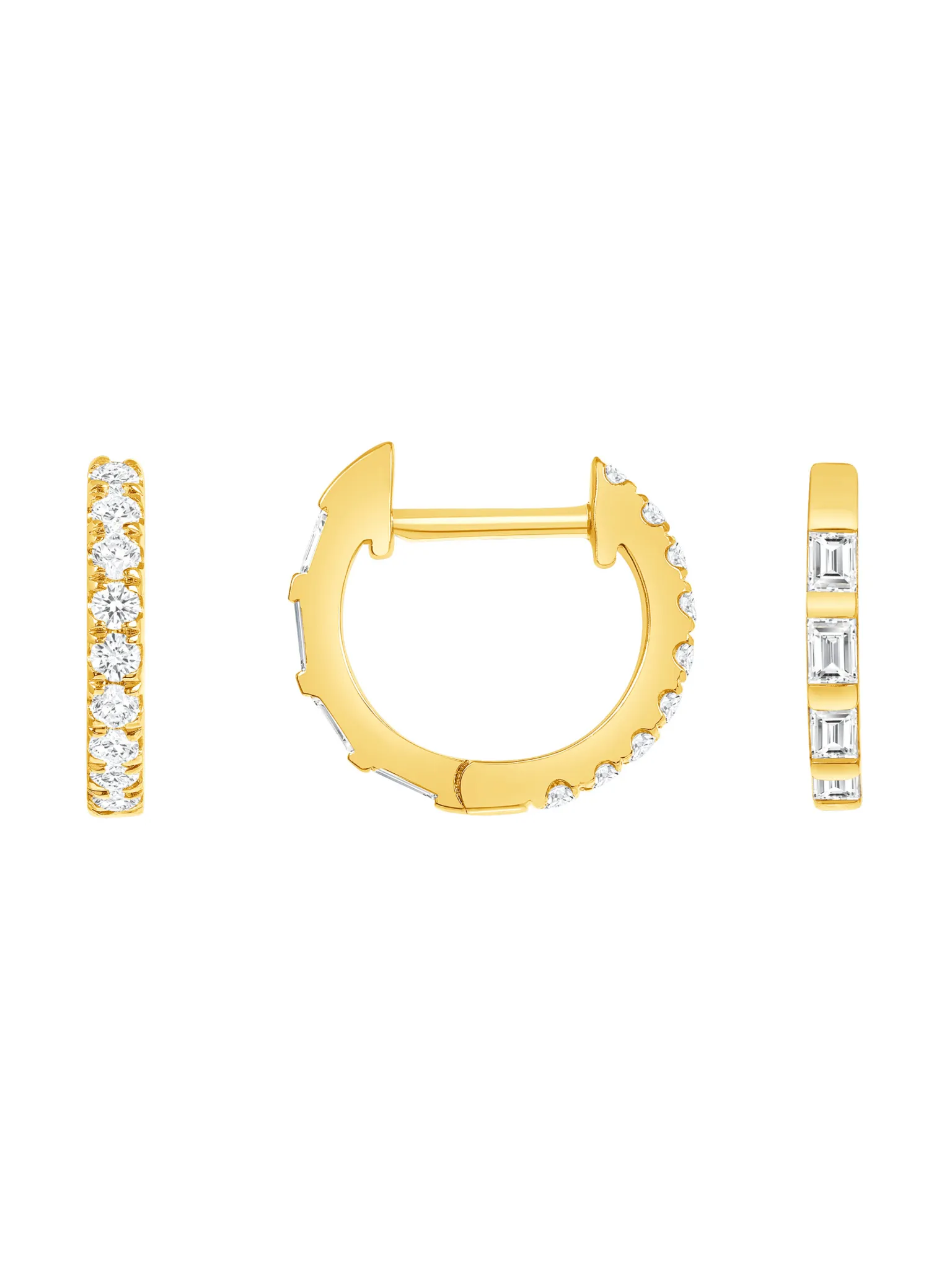 Reversible Baguette and Round Diamond Huggie 14K