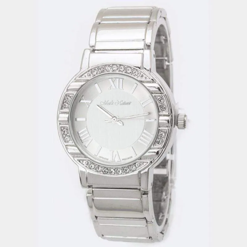 Roman Numeral Dials Crystal Bezel Watch - Silver