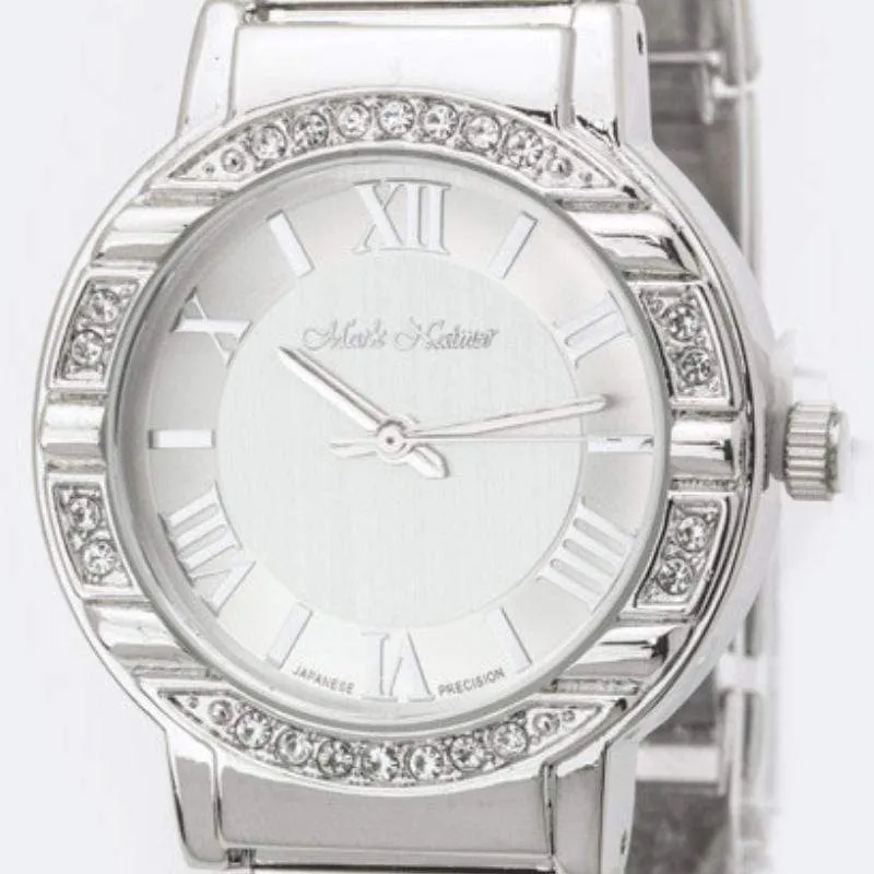 Roman Numeral Dials Crystal Bezel Watch - Silver