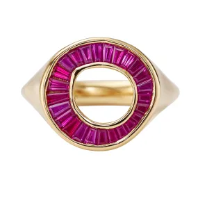 Ruby Tapered Baguette Gold Statement Ring