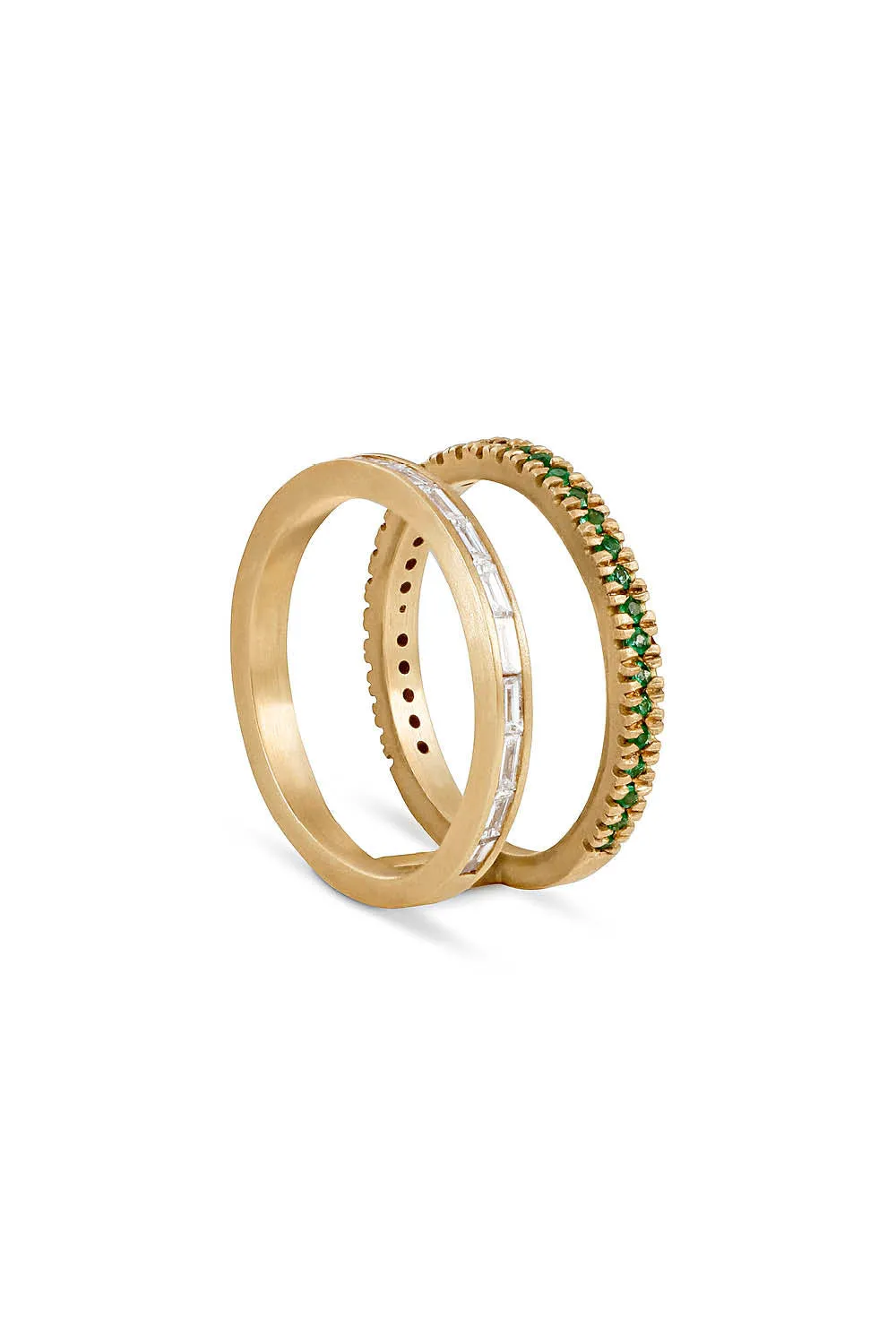 Sandy Leong Emerald and Diamond Baguette Double Bar Ring