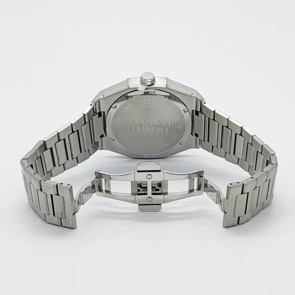 Silver & Navy Stainless Steel Watch