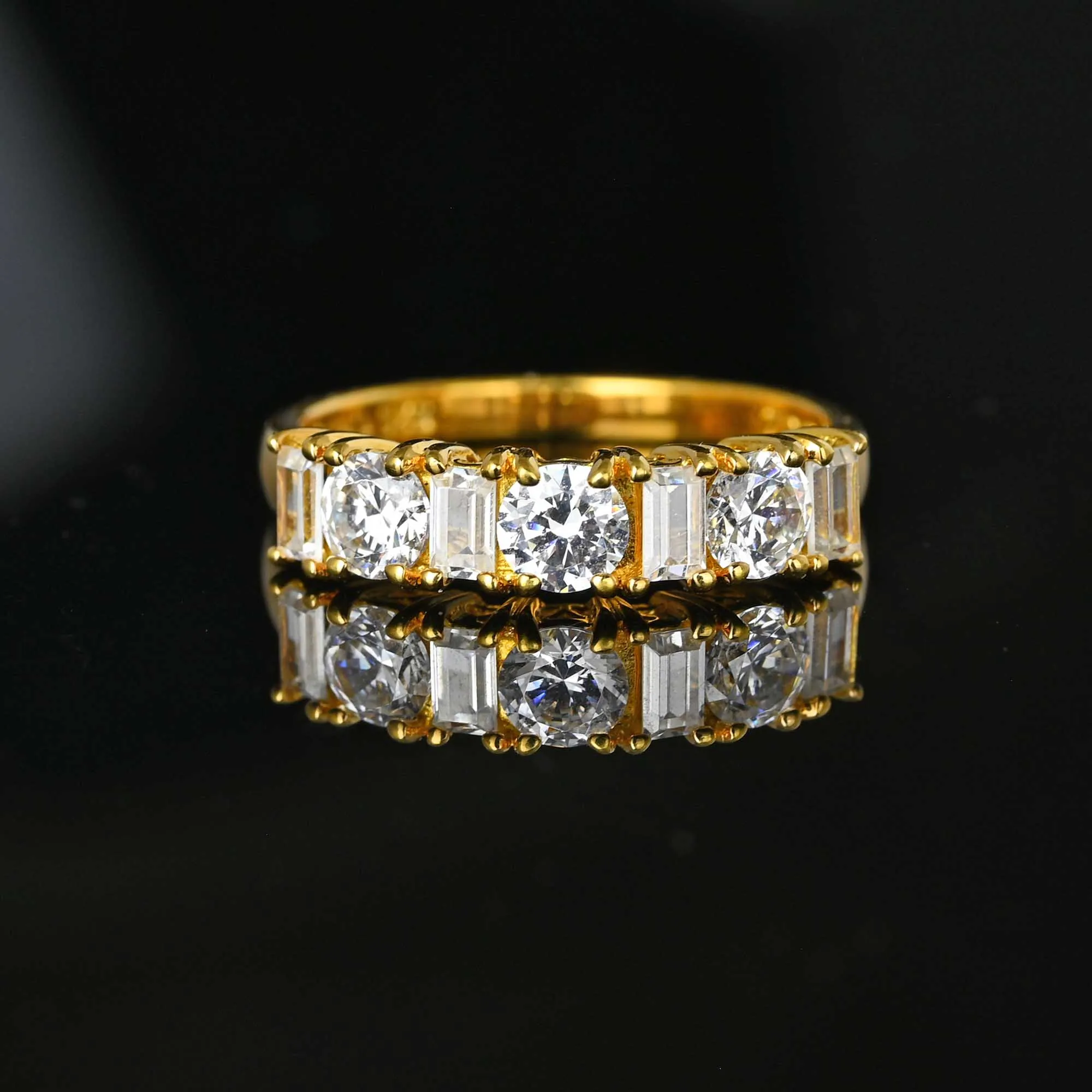 Silver Gold Gilt Baguette Cubic Zirconia Ring Band