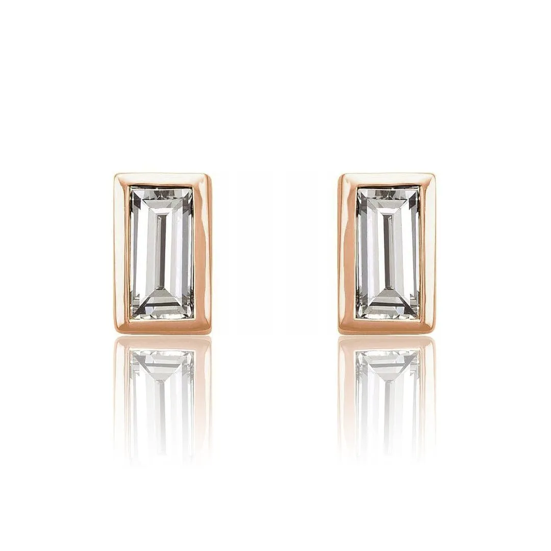 Simple Baguette Moissanite Bezel Set Stud Earrings