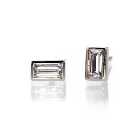 Simple Baguette Moissanite Bezel Set Stud Earrings