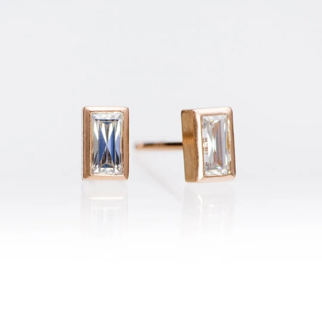 Simple Baguette Moissanite Bezel Set Stud Earrings