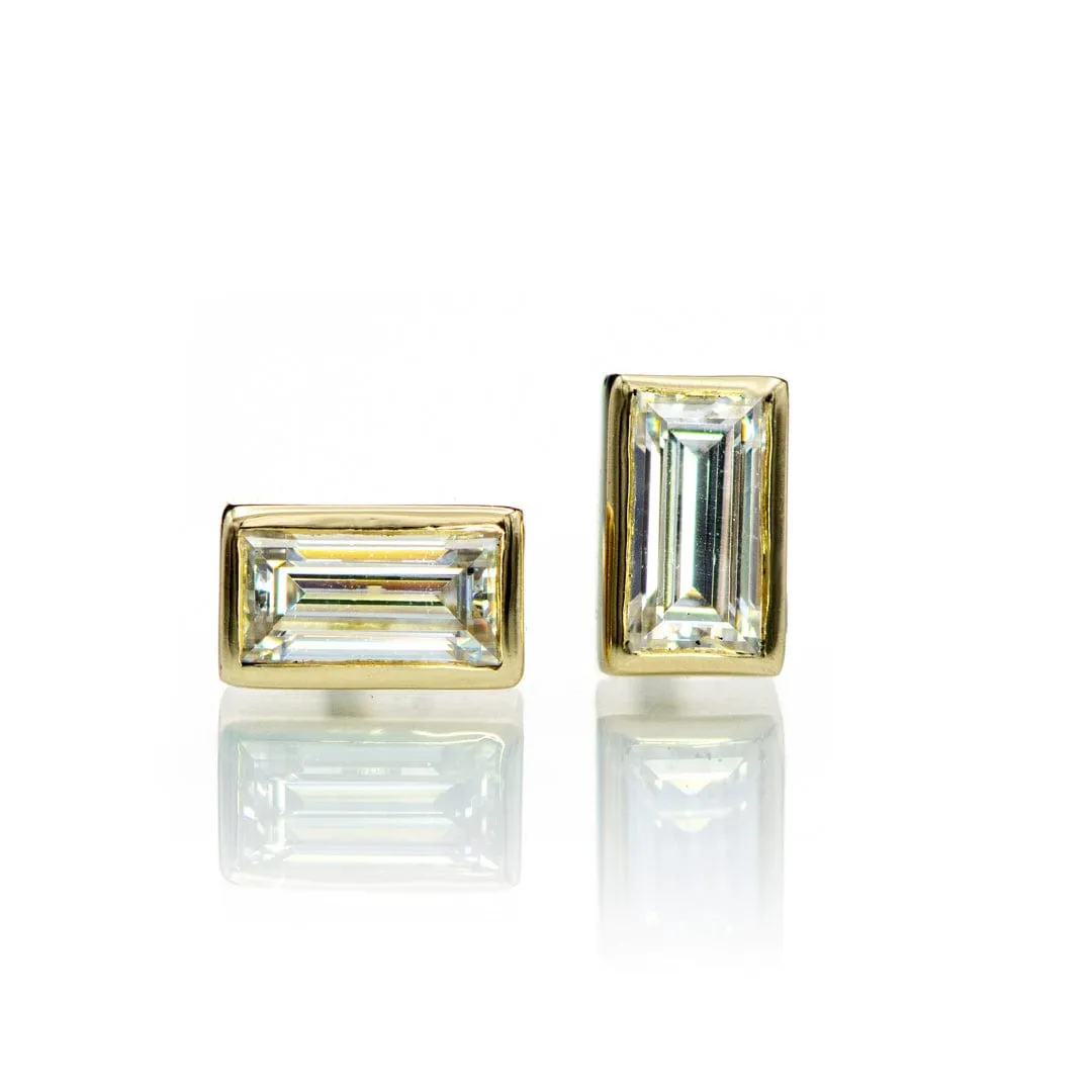 Simple Baguette Moissanite Bezel Set Stud Earrings