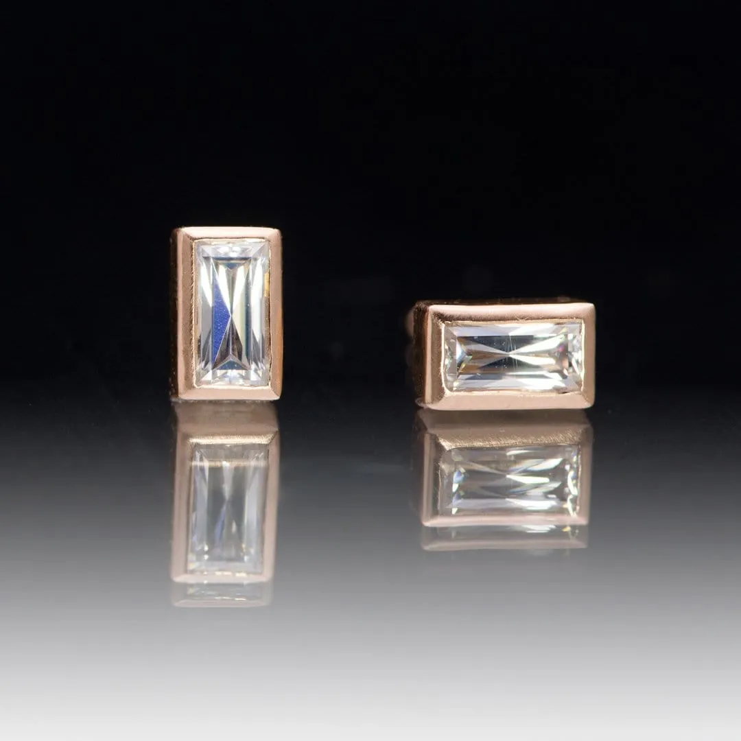 Simple Baguette Moissanite Bezel Set Stud Earrings