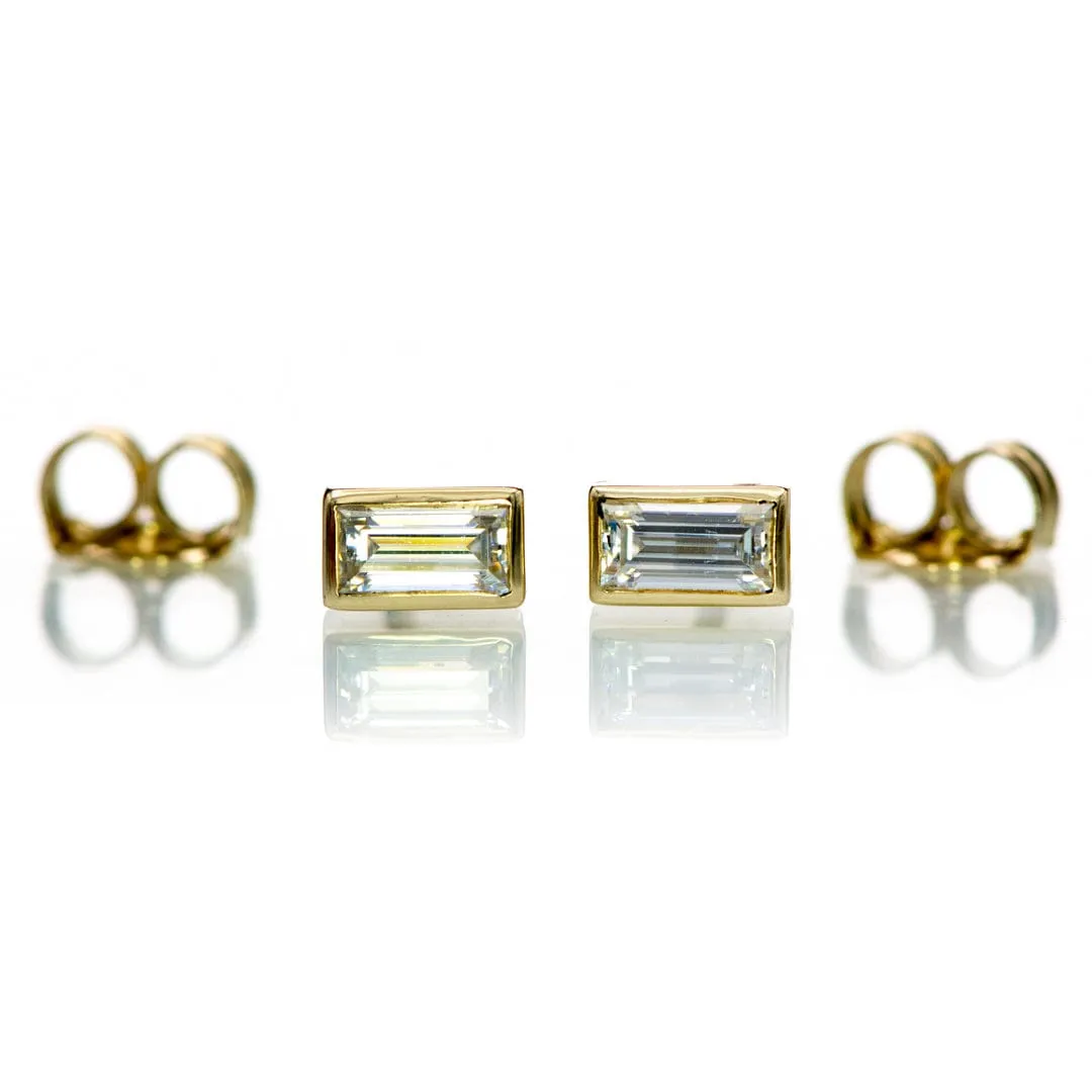 Simple Baguette Moissanite Bezel Set Stud Earrings