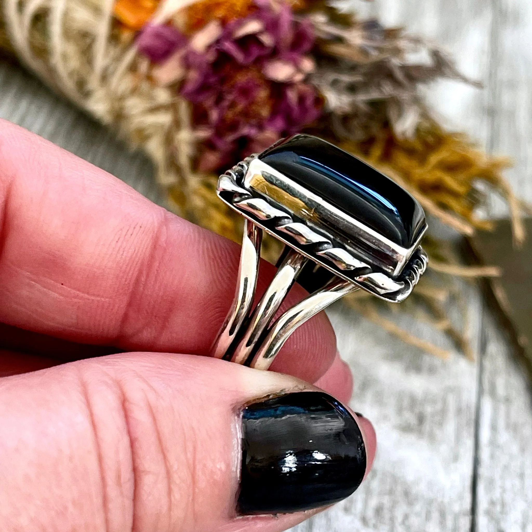 Size 8 or 10 Black Onyx Statement Ring Set in Sterling Silver / Curated by FOXLARK Collection