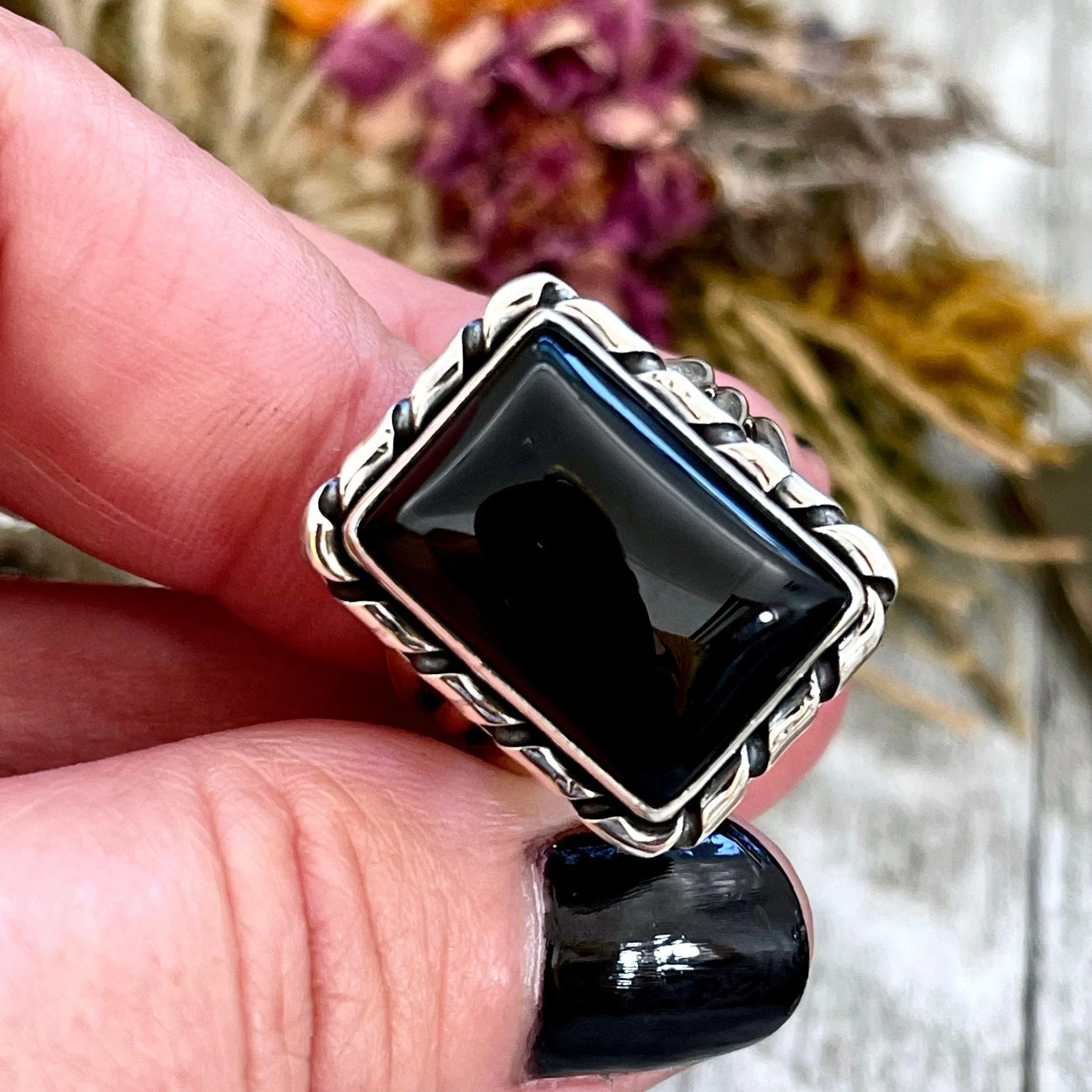 Size 8 or 10 Black Onyx Statement Ring Set in Sterling Silver / Curated by FOXLARK Collection