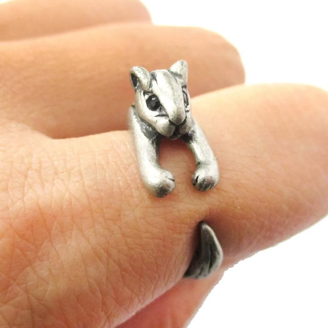 Squirrel Chipmunk Shaped Animal Wrap Around Ring in Silver | US Sizes 3 to 8.5